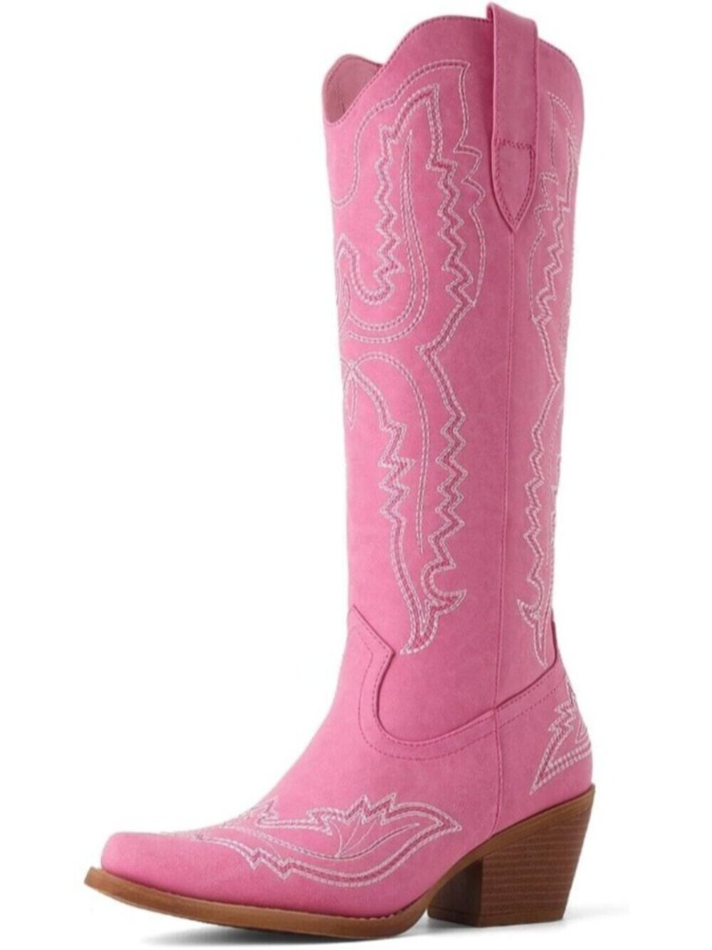 Womens Pink Western Retro Embroidered Knee High Narrow Comfortable Cowgirl Boot